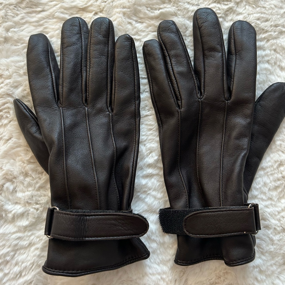 Black & Brown Genuine Leather Gloves – Warm Fleece Lining – Medium
